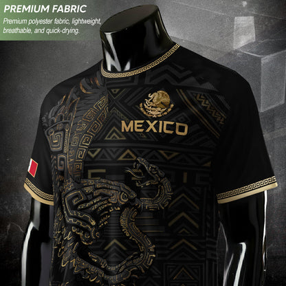 Mexico Heritage Orgullo Mexicano Black Gold Aztec Quetzalcoatl Pyramid Soccer Jersey