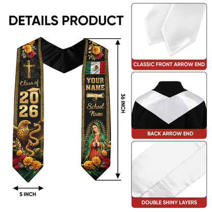 Mexican Graduation Stole 2026 Custom Graduation Sash Personalized Stoles for Graduation Mexico