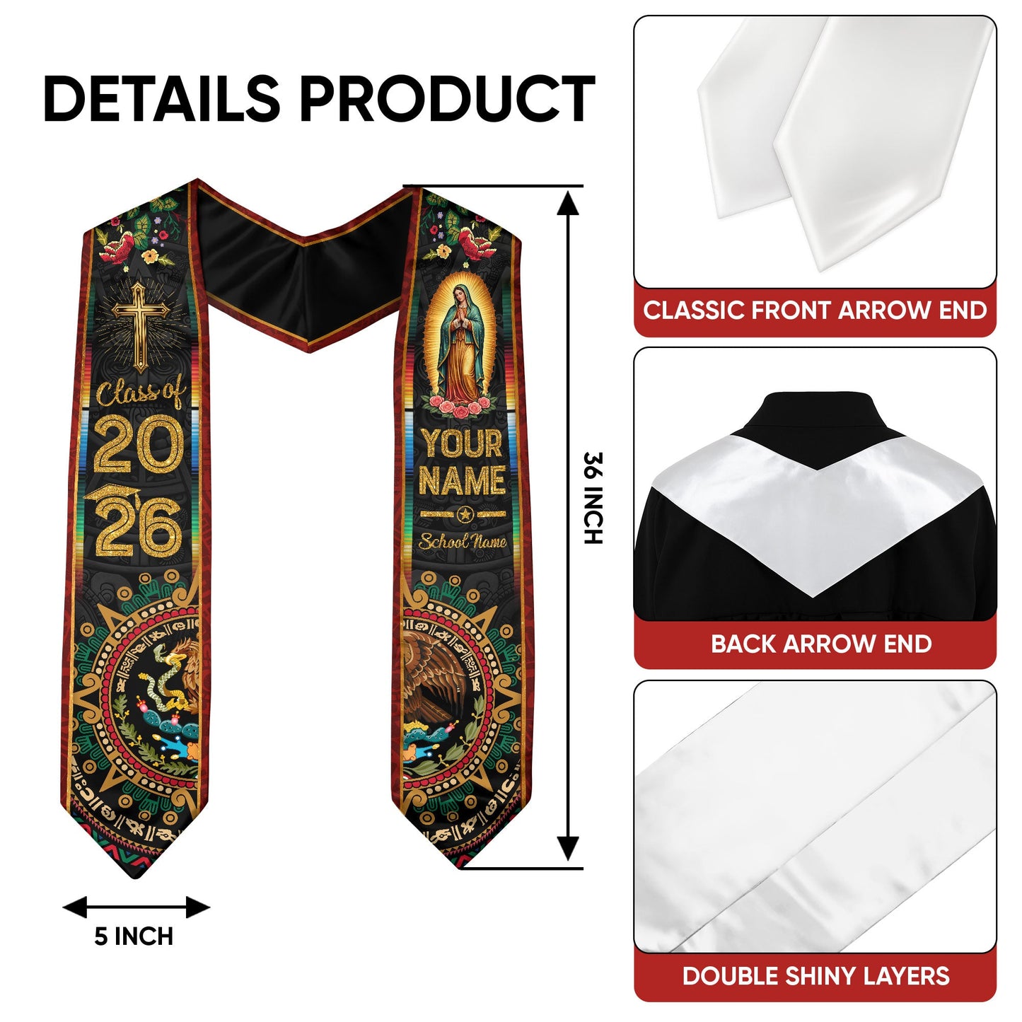 Personalized Mexican Graduation Stole 2026 Custom Mexico Graduation Sash Stoles for Graduation