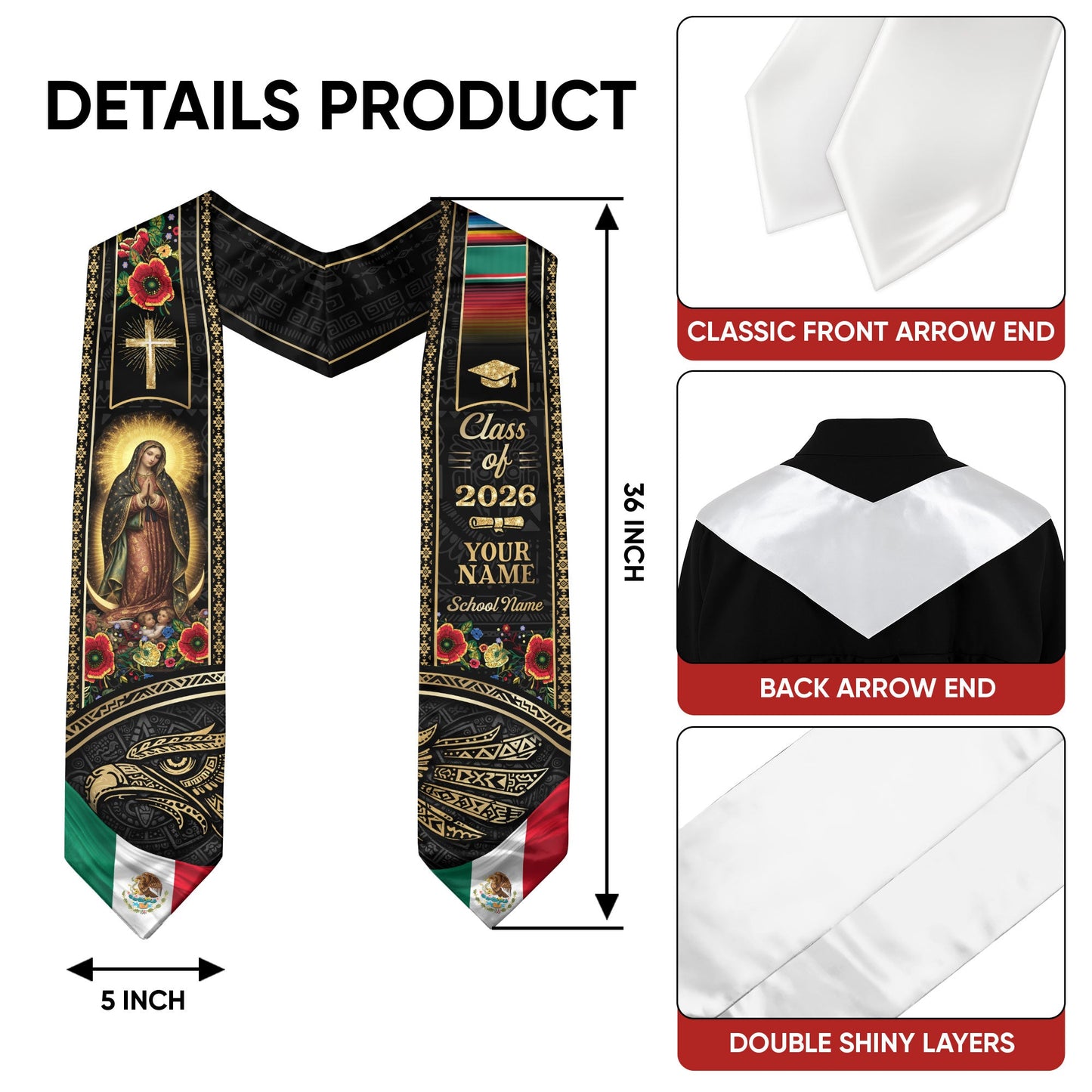 Custom Proud Mexican Graduation Stole 2026 Personalized Mexican Graduation Sash Custom Graduation Stoles 2026 Mexico Graduation Sash
