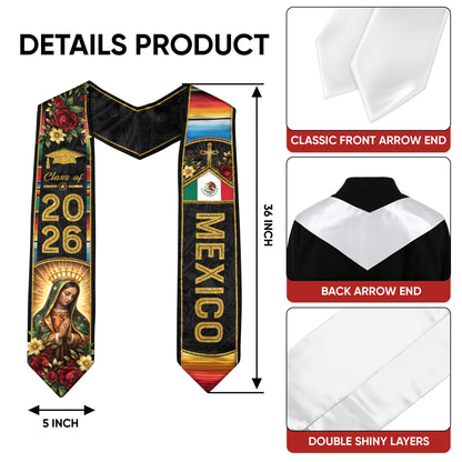 Mexican American Flag Graduation Stole Class of 2026 Mexican Sash Stoles for Graduation