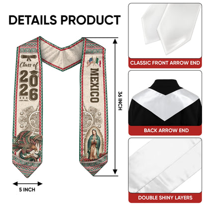 Graduation Stole Class of 2026 Mexico Aztec Guadalupe Hispanic Cultural Sash Gift