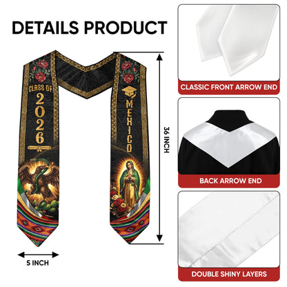 Graduation Stole Class of 2026 Mexico Aztec Eagle Guadalupe Premium Hispanic Sash