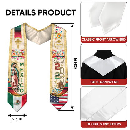 Mexican Graduation Stole Class of 2026 – Guadalupe Catholic Mexico Flag Sash