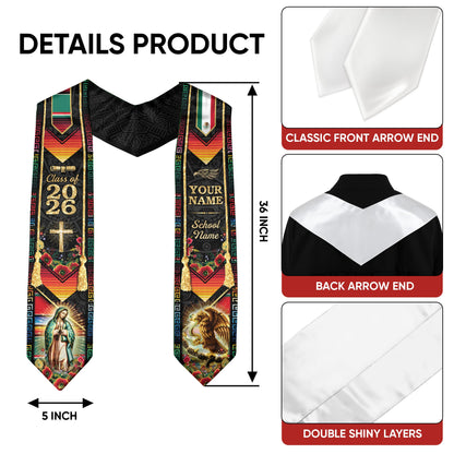 Custom Mexico Graduation Stole 2026 Virgin of Guadalupe Eagle Mexican Heritage Sash Gift