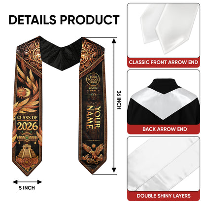 Custom Mexico Graduation Stole 2026 Personalized Name School Logo Aztec Eagle Sash