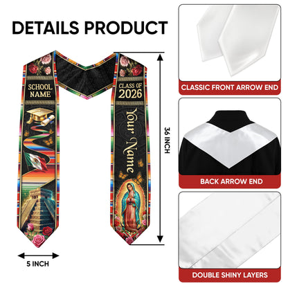 Mexico Graduation Stole Class of 2026 Custom Name Virgin Mary Sacred Heart Sash