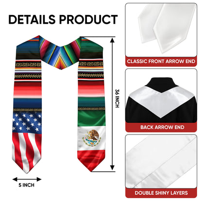 Mexican Heritage Graduation Stole - Aztec Eagle & Pyramid Heritage Sash