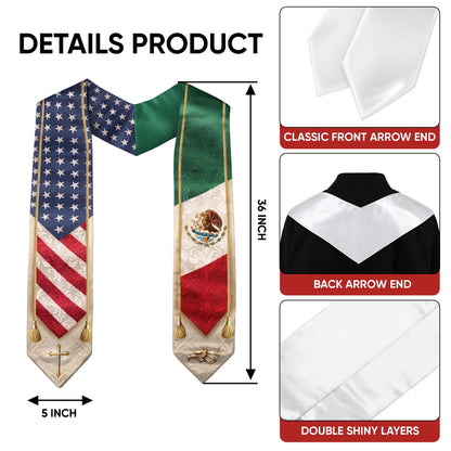 Mexican American Graduation Stole - Mexico USA Flag Heritage Sash Gift