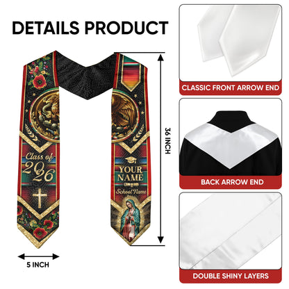 Custom Mexico Graduation Stole 2026 – Guadalupe Eagle Serape Sash Gift