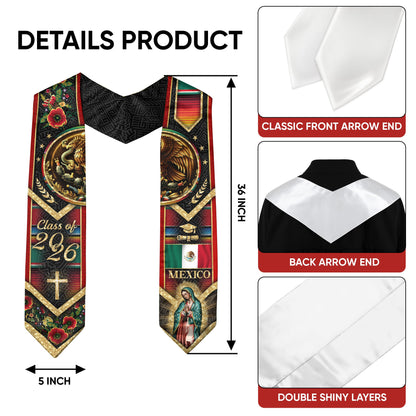 Mexico Graduation Stole 2026 - Our Lady of Guadalupe & Aztec Eagle Heritage Sash