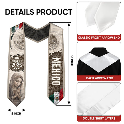 Mexico Graduation Stole Class of 2026 Virgin Mary Guadalupe Heritage Sash Gift