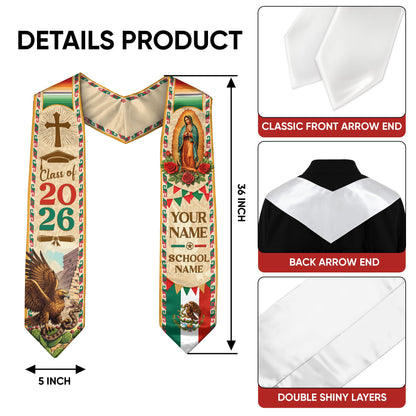 Custom Mexican Stole with Our Lady of Guadalupe & Eagle - Class of 2026 Heritage Sash