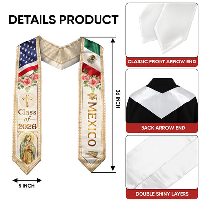 Mexican American Graduation Stole 2026 - Mexico USA Flag Heritage Sash