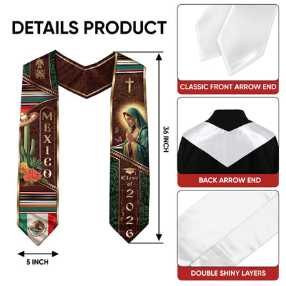 Mexican Heritage Graduation Stole 2026 - Cactus & Sombrero Mexico Graduation Sash
