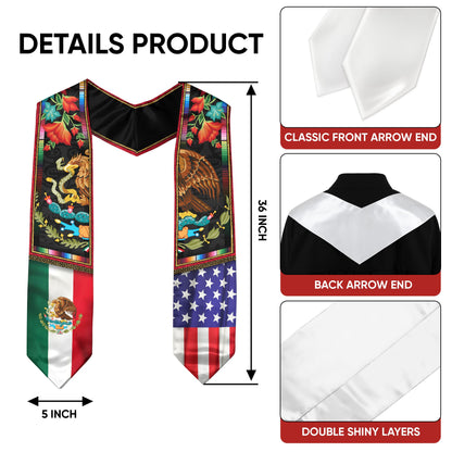 Mexican American Graduation Stole - Eagle Serpent Flag Sash Cultural Pride