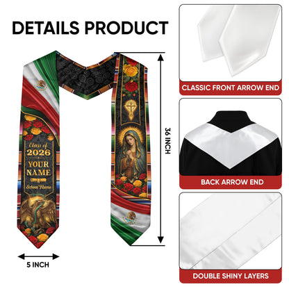 Mexico Graduation Stole 2026 Personalized Virgin Mary Eagle Rose Heritage Sash