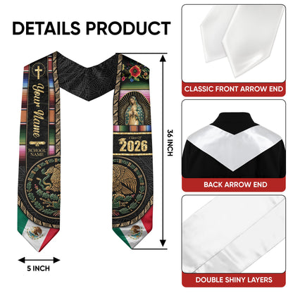 Mexican Flag Graduation Stole 2026 - Personalized Name School Eagle Serape Sash