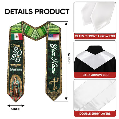 Mexico Graduation Stole 2026 Emerald Green Virgin Mary Personalized Mexican Sash