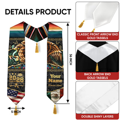 Custom Aztec Eagle Mexico Graduation Stole Tassel Class of 2026 Mexican American Sash