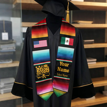 Mexico Graduate Sash 2026, Personalized Custom Mexican Stole for Graduation