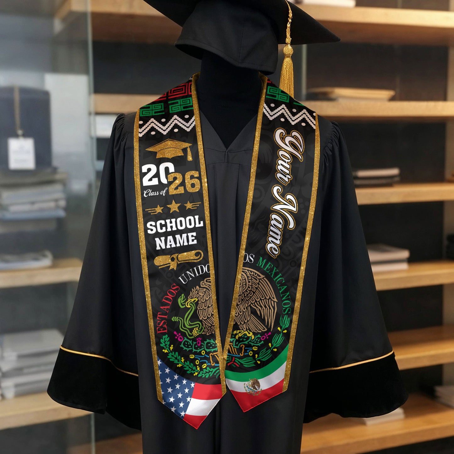 Personalized Mexico Sash 2026 for Graduate, Custom Mexican Graduation Stole