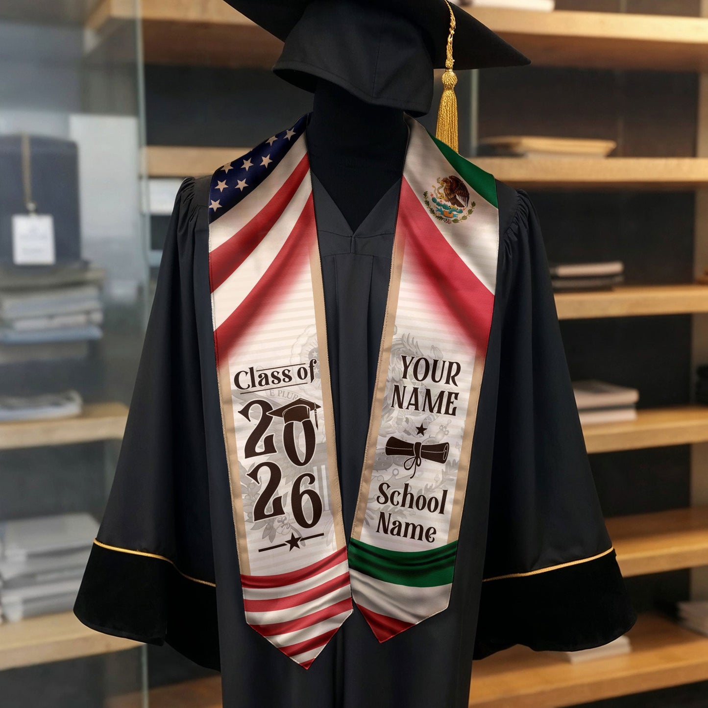 Mexican Stole for Graduation 2026, Mexico Graduation Stole, Customizable Flag Sash