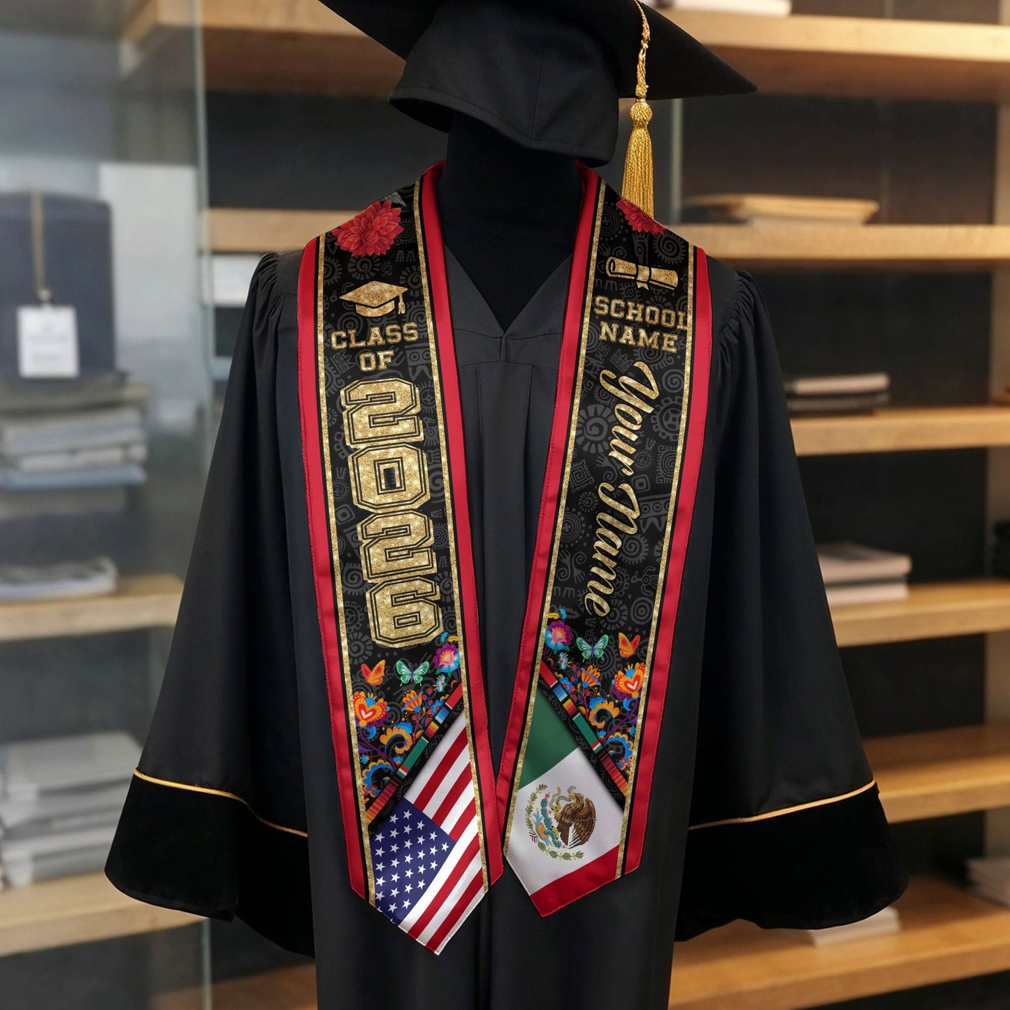 Mexican Sash 2026 Custom, Mexico Graduation Stole, Personalized Graduate Senior Stole