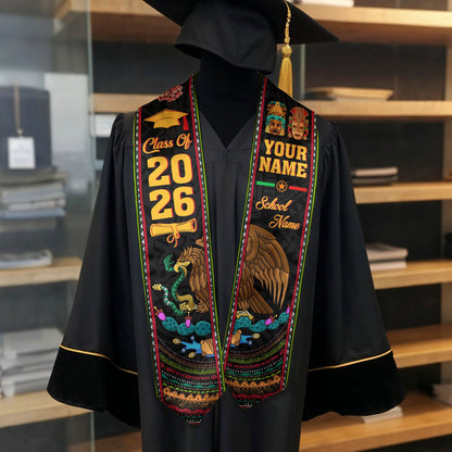 Mexican Mexico Aztec Graduation Stole 2026, Custom Sash for Graduate Ceremony