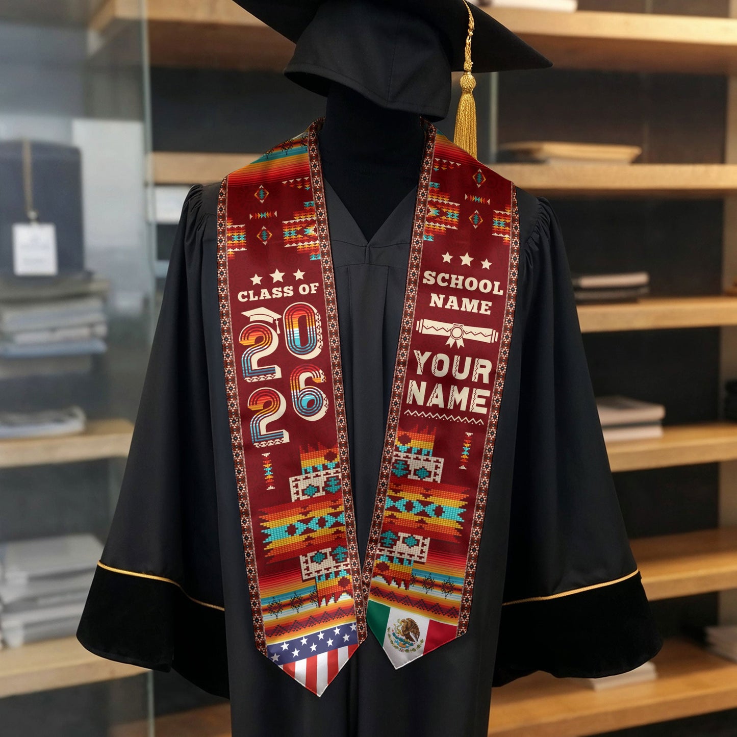 Mexico Aztec Custom Graduate Stole 2026, Mexican Graduation Sash Unique Design
