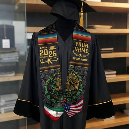 Custom Graduation Sash Mexico Aztec 2026, Mexican Stole for Graduate Recognition