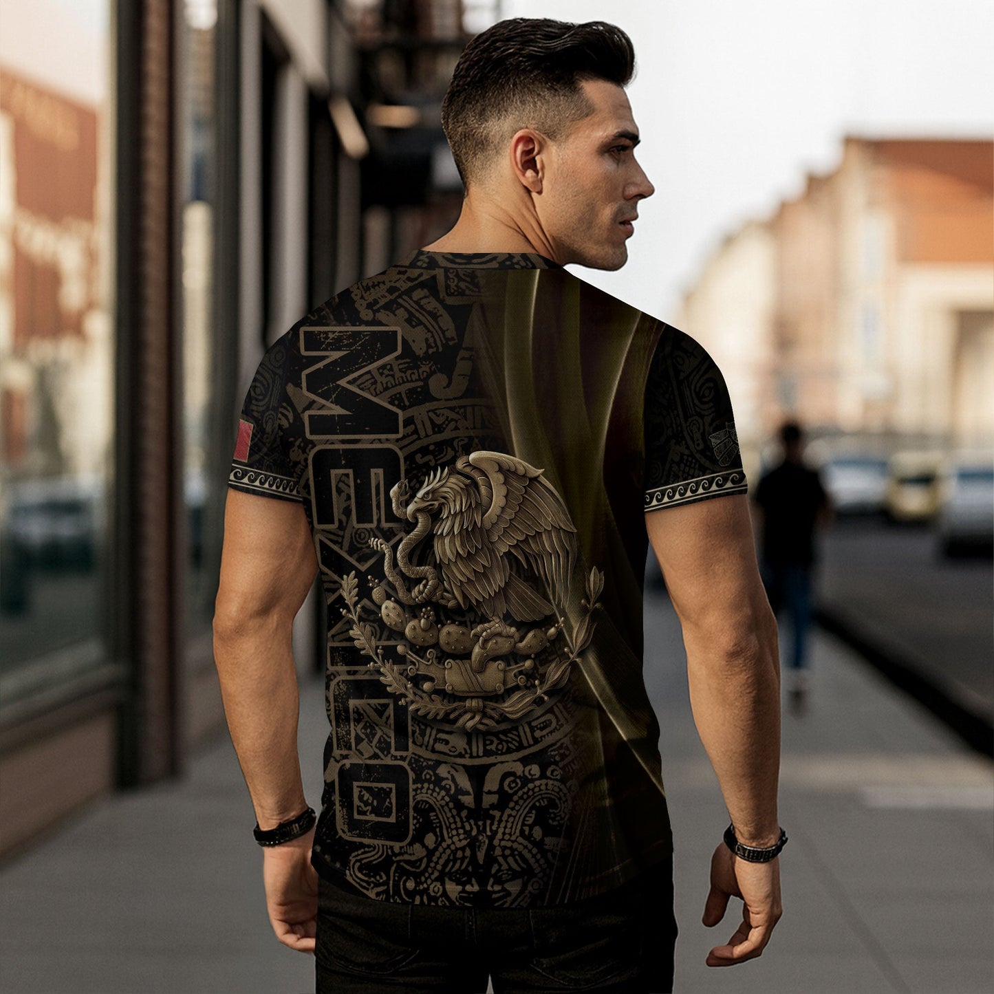 Mexico USA Flag Golden Eagle Aztec Pattern Heritage Unity Pride Power Shirt