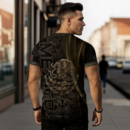 Mexico USA Flag Golden Eagle Aztec Pattern Heritage Unity Pride Power Shirt