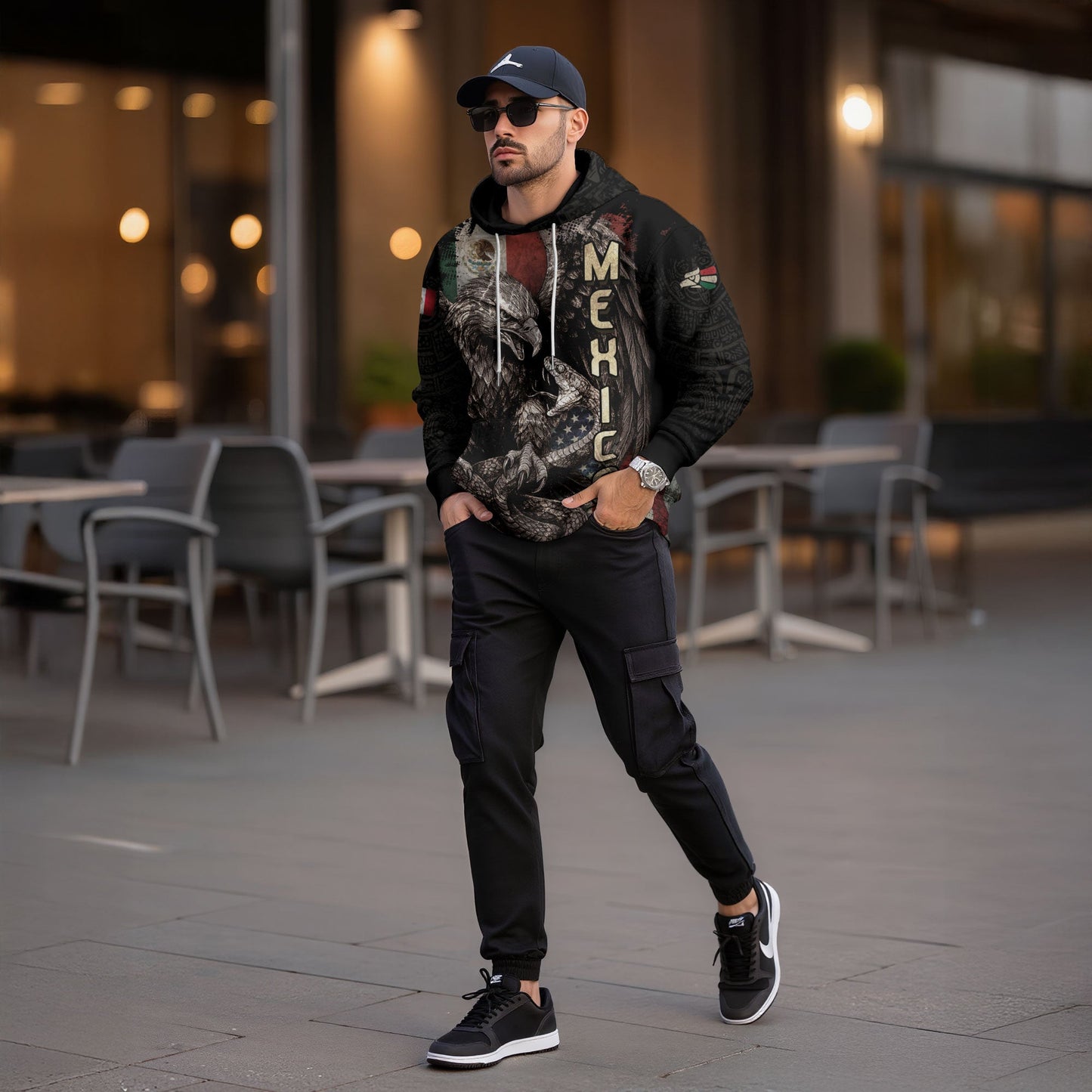 Mexican Flag Inspired Eagle And Snake Cultural Mens Hoodie