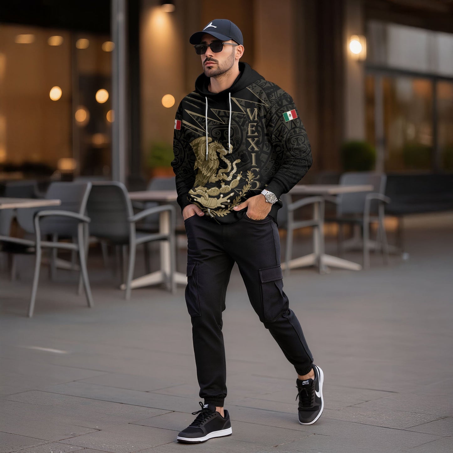 Mexican Black Gold Eagle Snake Flag Aztec Heritage Mens Sudadera De Mexico Hoodie
