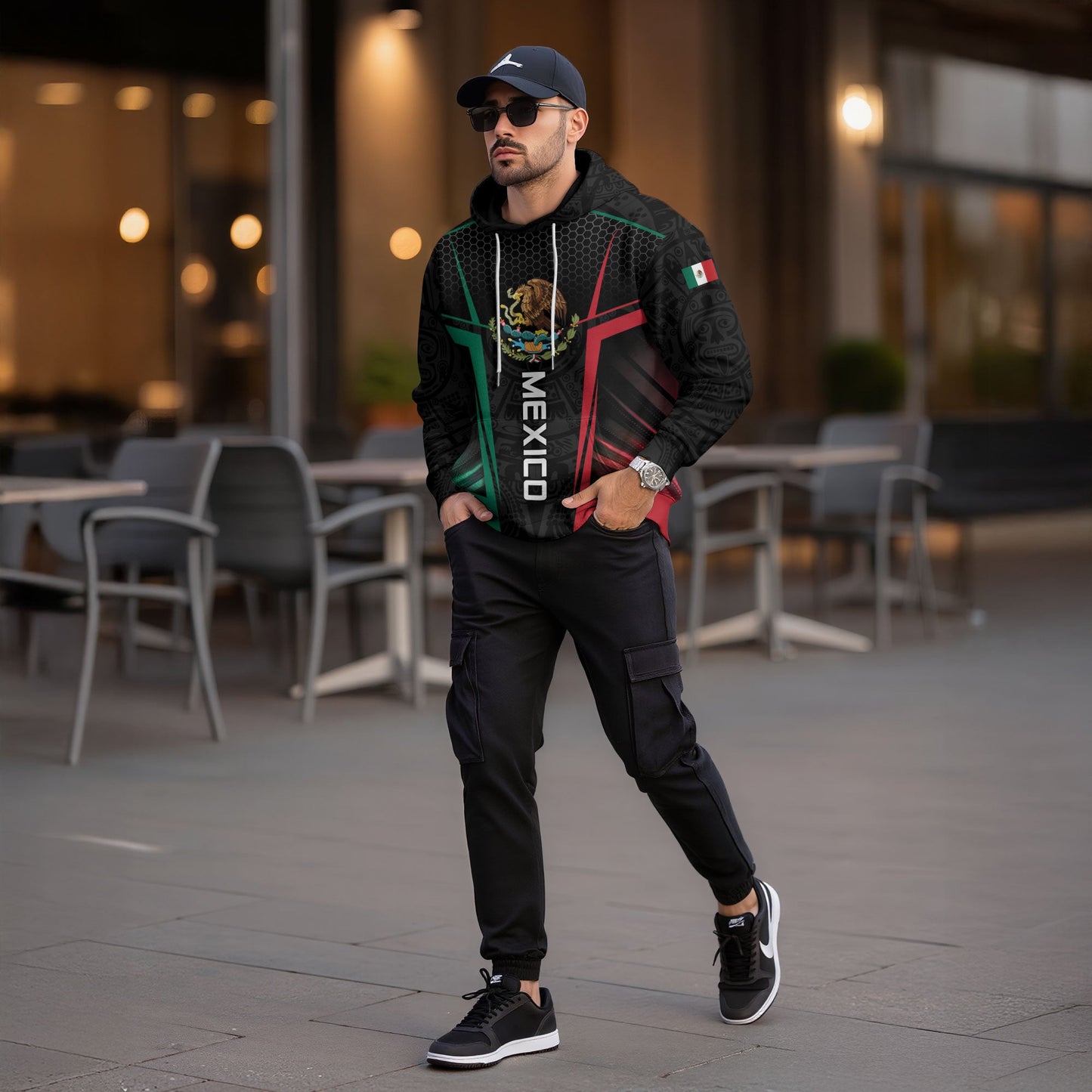 Mexican Black Green Red Flag Eagle Aztec Hexagon Mens Sudadera De Mexico Hoodie