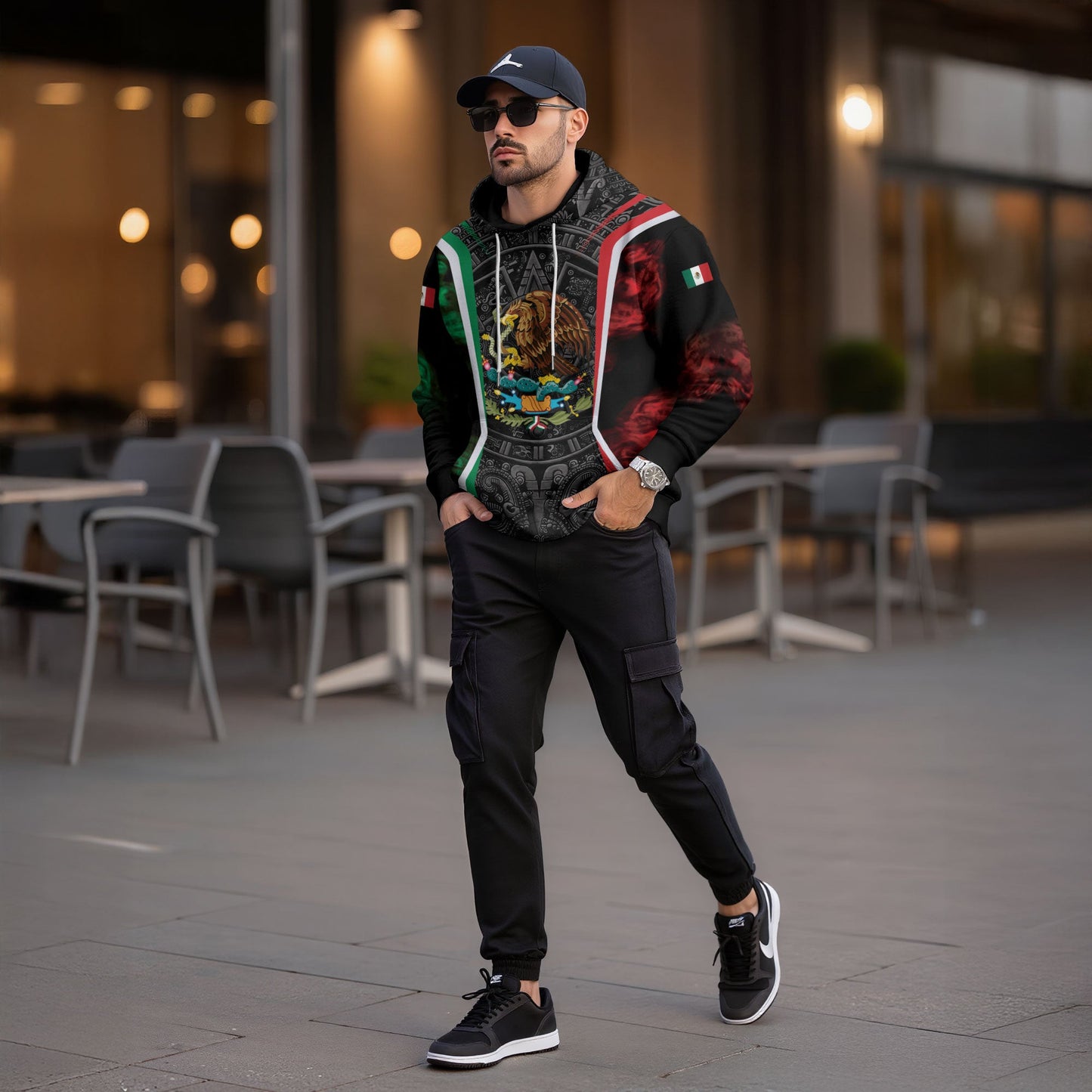 Mexican Black Aztec Calendar Eagle Flag Mens Sudadera De Mexico Hoodie