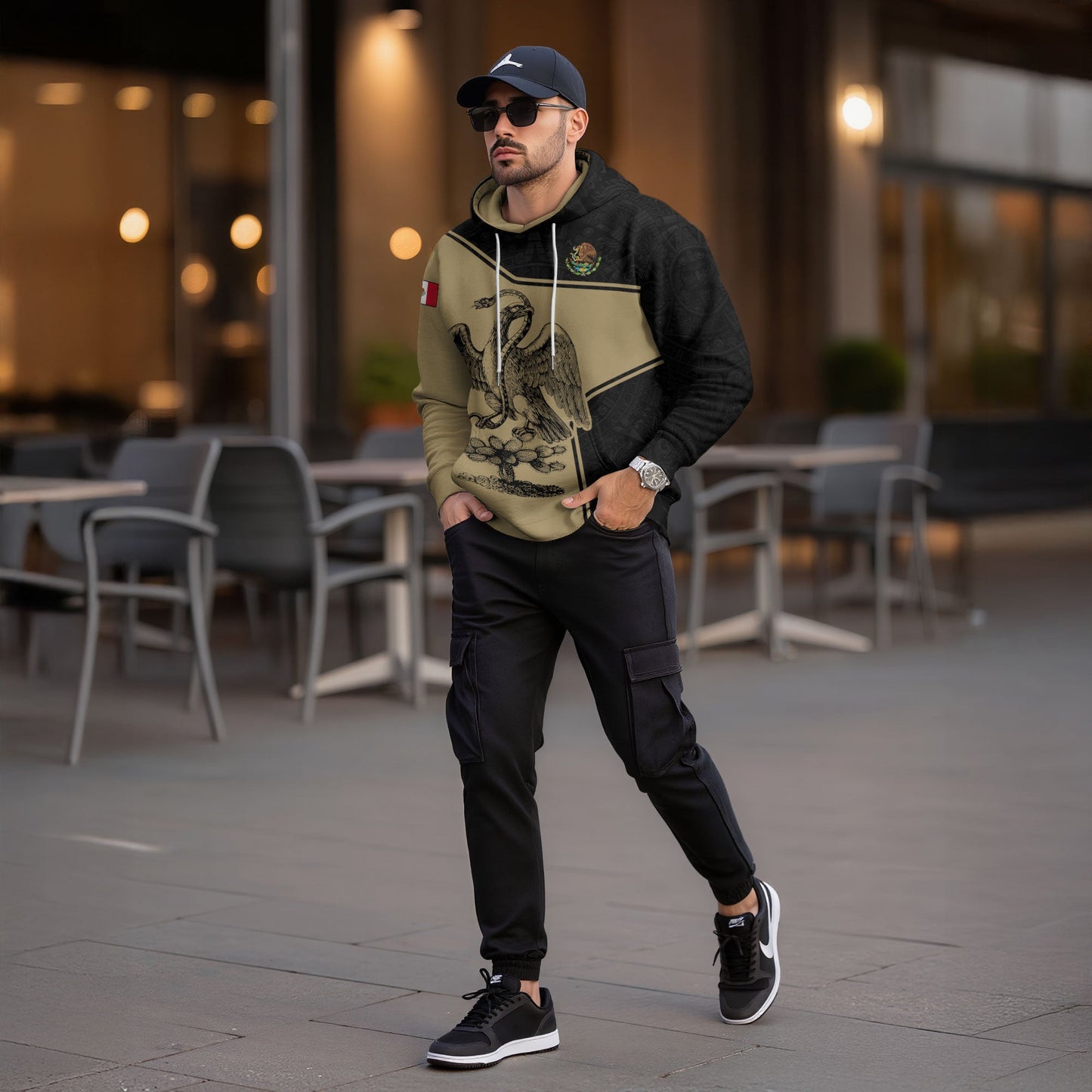 Mexico Spirit Gold Black Warrior Pride Aztec Graphic Hoodie