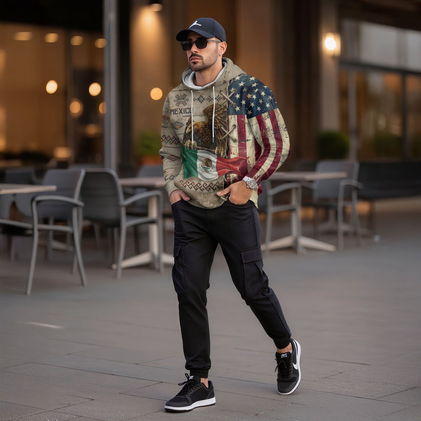 Mexican American Aztec Eagle Heritage Flag Design Mens Hoodie