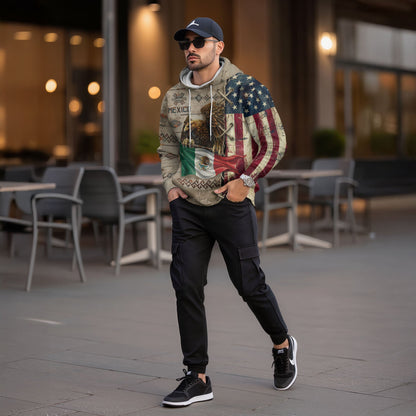 Mexican American Aztec Eagle Heritage Flag Design Mens Hoodie