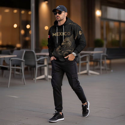 Mexican Gold Eagle Snake Floral Pattern Mens Sudadera De Mexico Heritage Hoodie