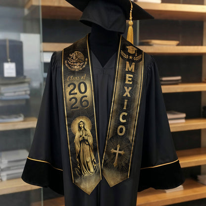 Mexican Graduation Stole Mexico Sash Aztec Eagle Virgin Mary Cross Class 2026