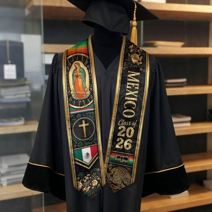 Mexican Graduation Stole Mexico Sash Aztec Virgin Mary Cross Eagle 2026