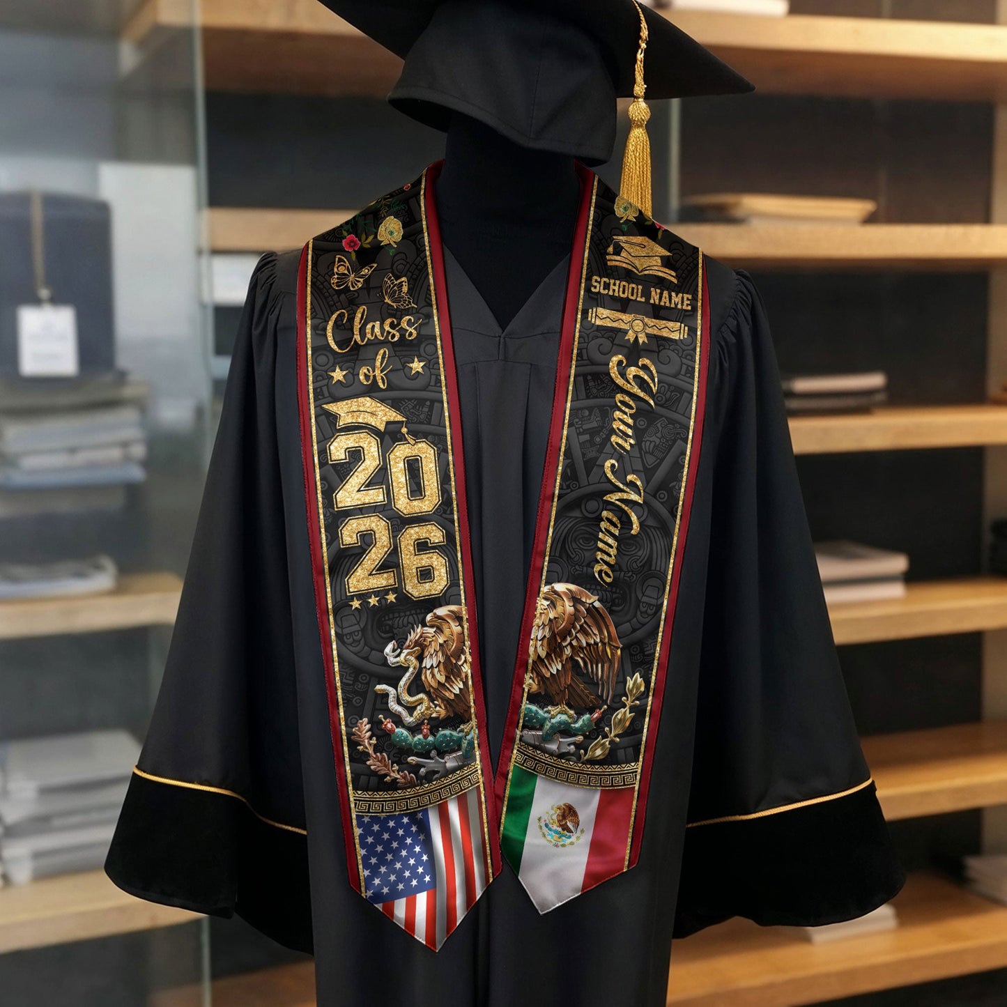 Mexican Graduation Stole 2026 Custom Graduation Sash Mexico, Mexican Flag Graduation Sash