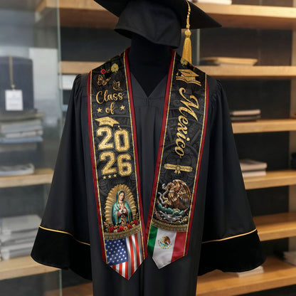 Graduation Stole Class of 2026 Mexico USA Guadalupe Dual Heritage Hispanic Sash