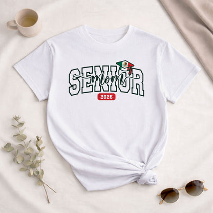 Senior Family 2026 T-Shirt White with Mexico Flag Graduation Cap - Class of 2026 Tee