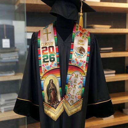 Mexico Graduation Stole Class of 2026 – Virgen De Guadalupe Mexican Sash Gift