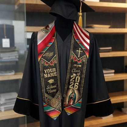 Custom Mexico USA Graduation Stole 2026 Virgin of Guadalupe Mexican American Heritage Sash