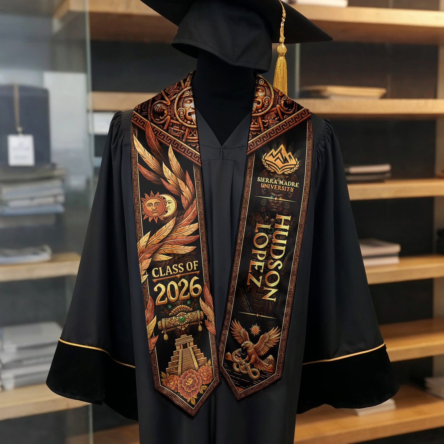 Custom Mexico Graduation Stole 2026 Personalized Name School Logo Aztec Eagle Sash