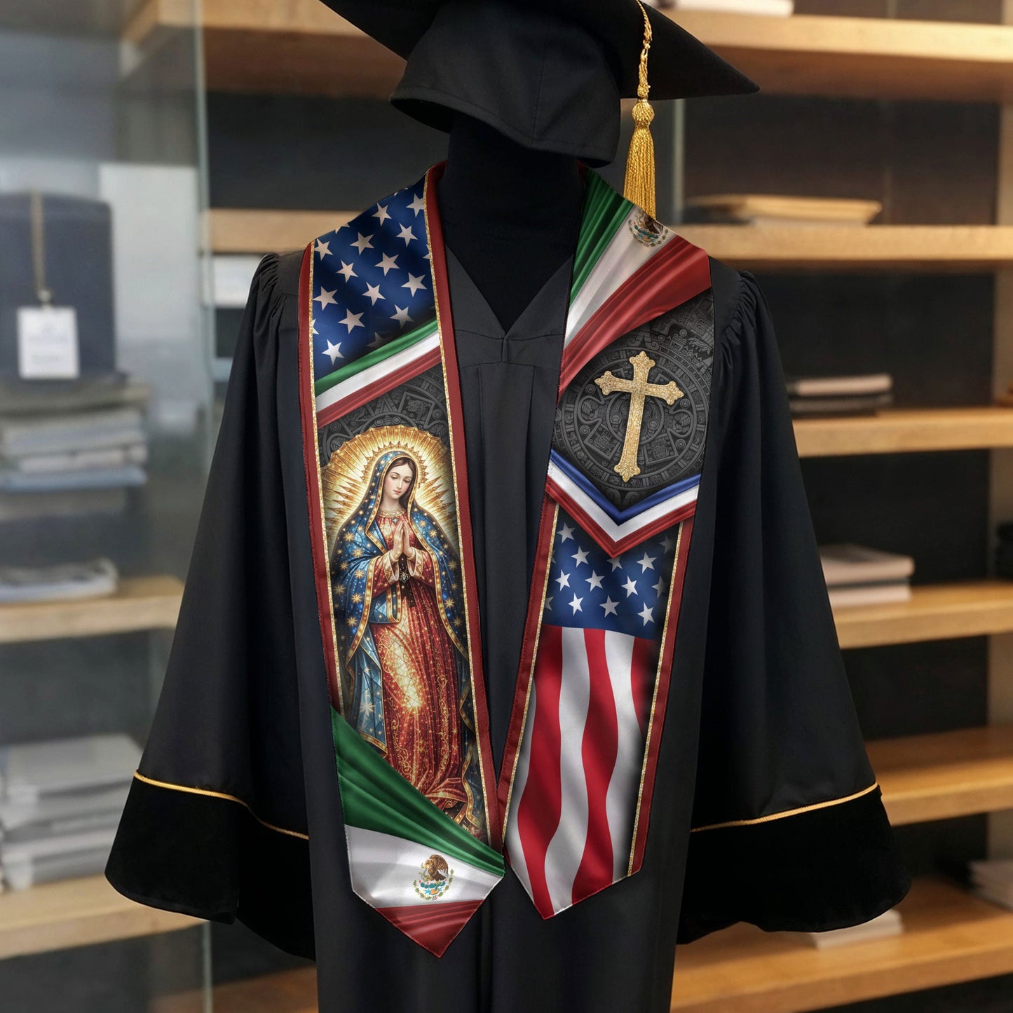 Mexican American Graduation Stole - Mexico USA Flag Dual Heritage Sash